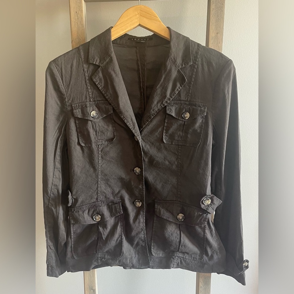 Theory Meryl grey linen blend Safari Shirt Jacket size 12